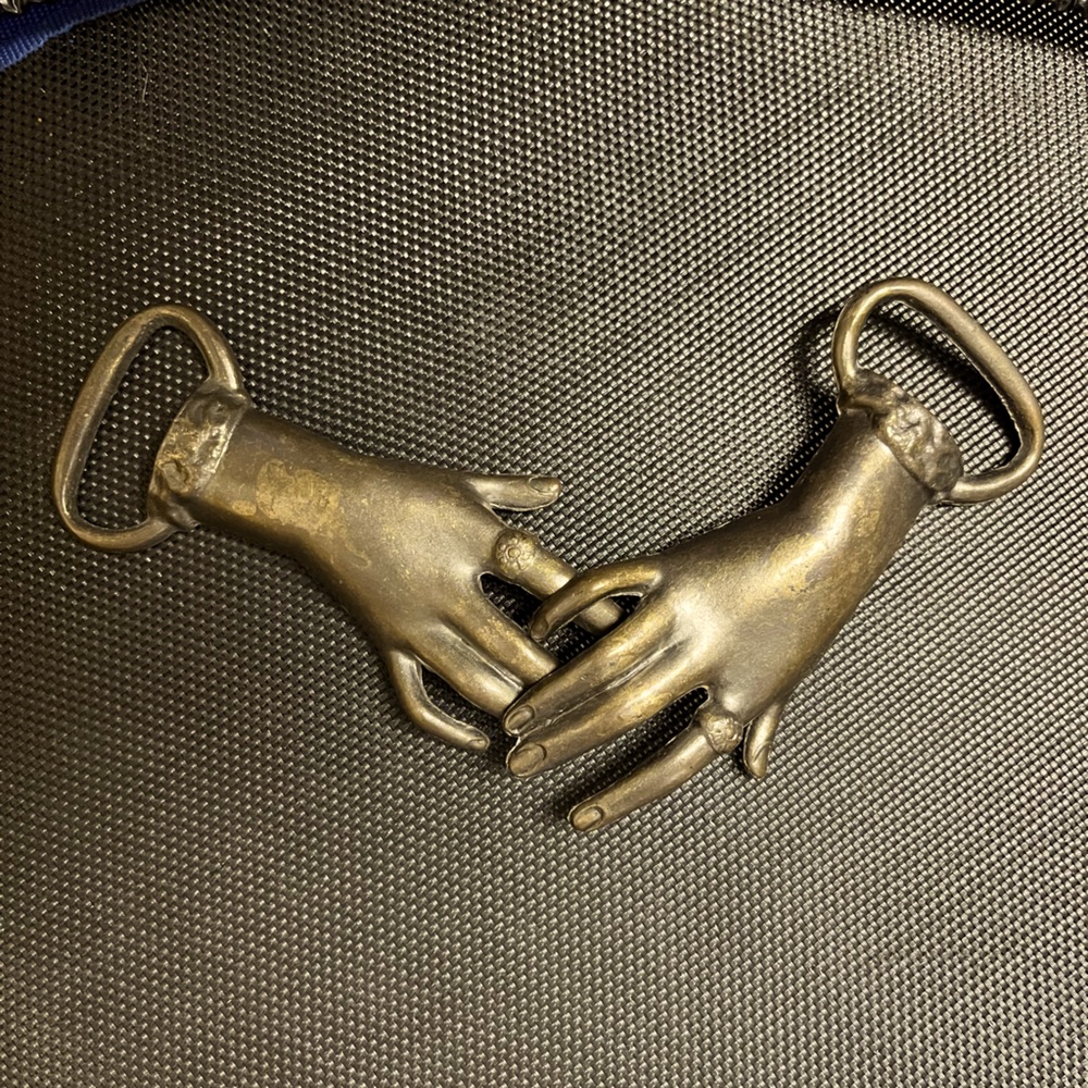 RARE Victorian Revival Clasping Hands Belt Buckle - Vintage Hand Belt Buckle